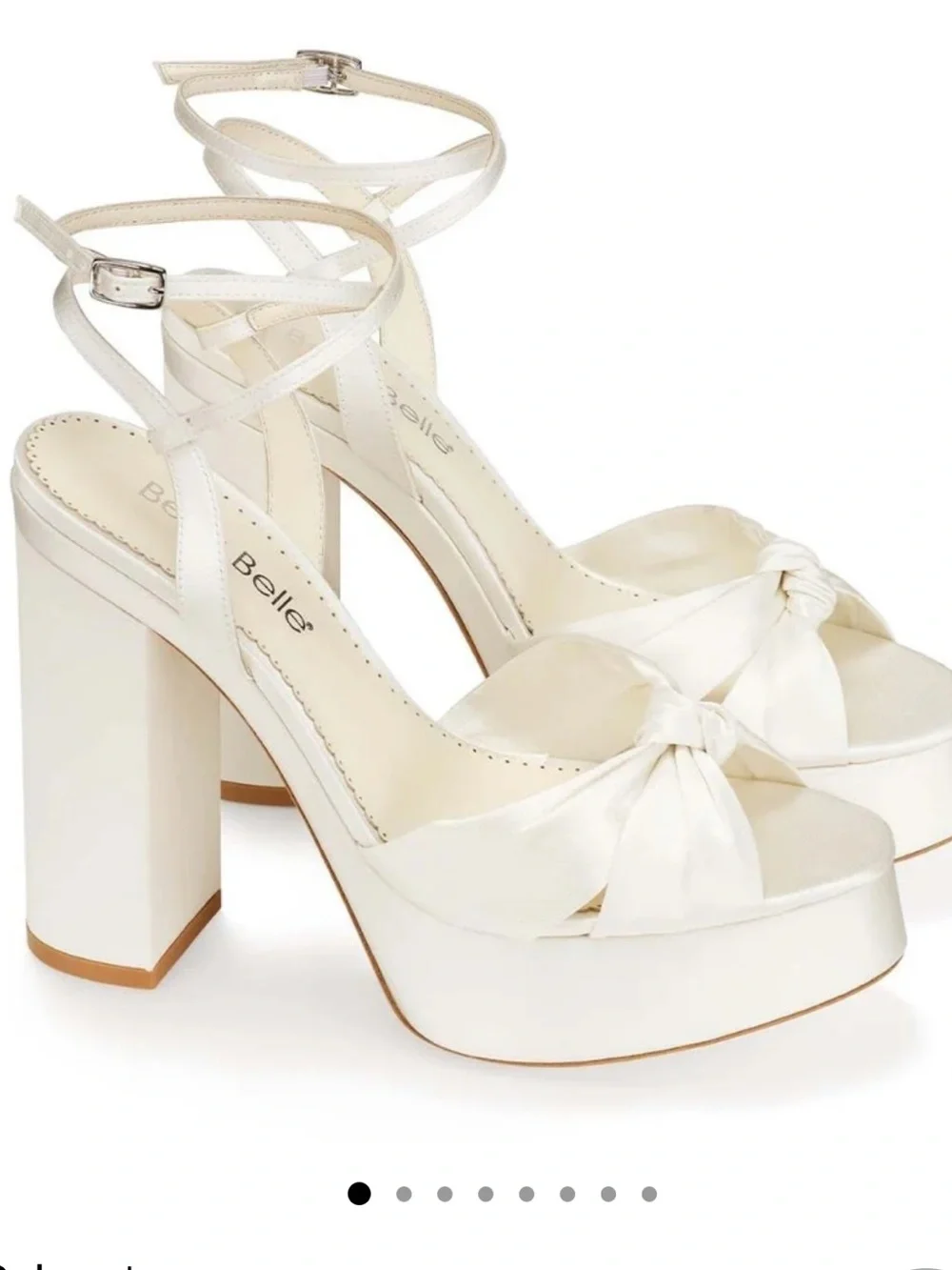 Bella Belle Serafina Ivory Silk Bow Platform Block Heels Bridal Wedding 8.5